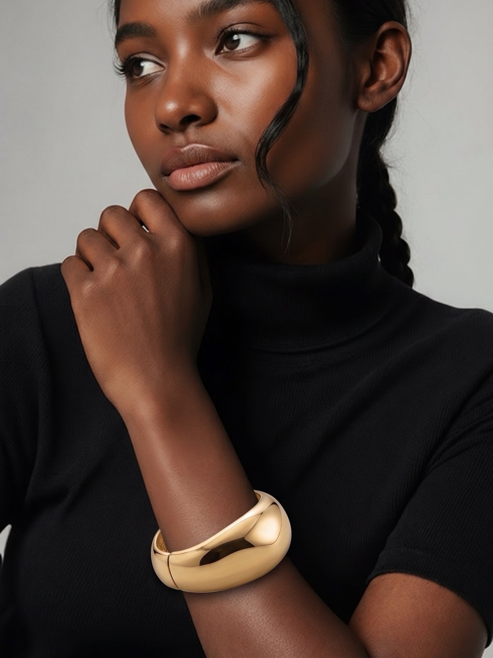 Chunky Dome Top Gold-Tone Cuff Hinged Bangled Bracelet NWOT